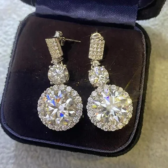 Certified 12ct. t.w. Moissanite Diamond Drop Earrings NEW - Picture 5 of 10